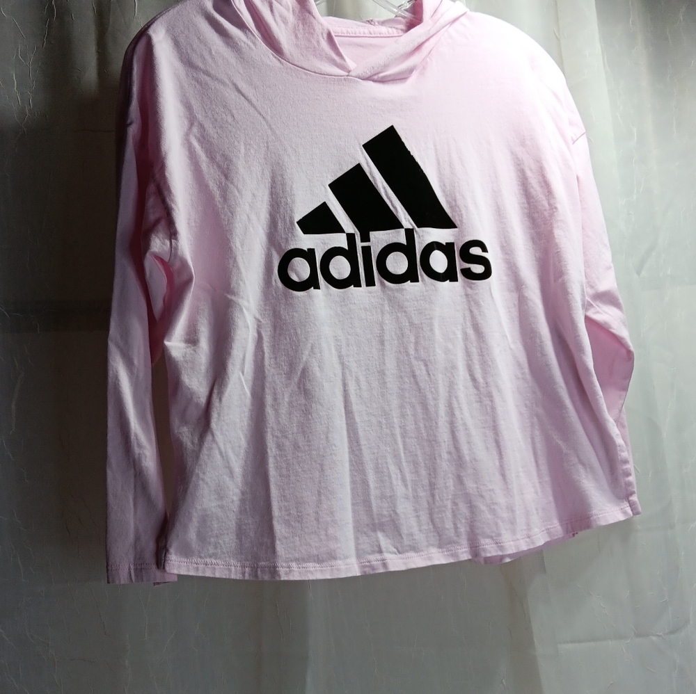 Adidas Kids Light Pink Hoodie Size M (10/12) with Shiny Black Adidas Logo